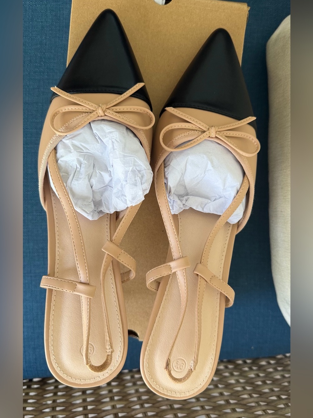 Coutgo Bow Tie Slingback Patchwork Heeled Sandals – New in Box 9.5